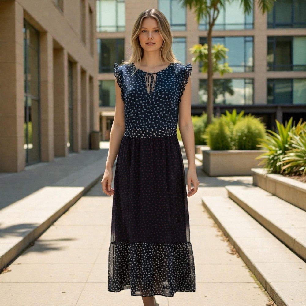 Boden Navy Polka Dot Maxi Dress